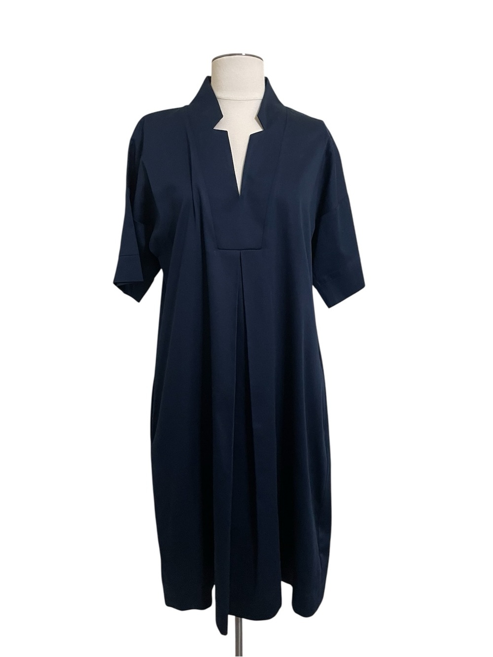 New Classic Navy Blue A-Line Dress Cotton Twill Stretch Timeless Curated Small